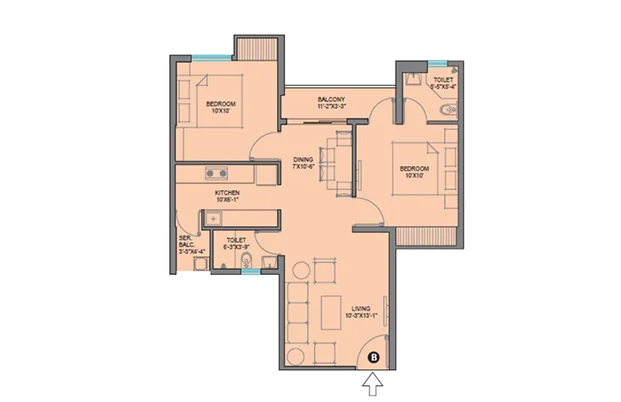 2 BHK Floor Plan